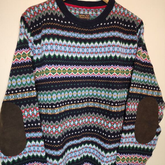 Barbour Merino Wool Sweater Nordic Fair Isle Houndstooth Men's XXL Elbow Patches - Picture 13 of 14
